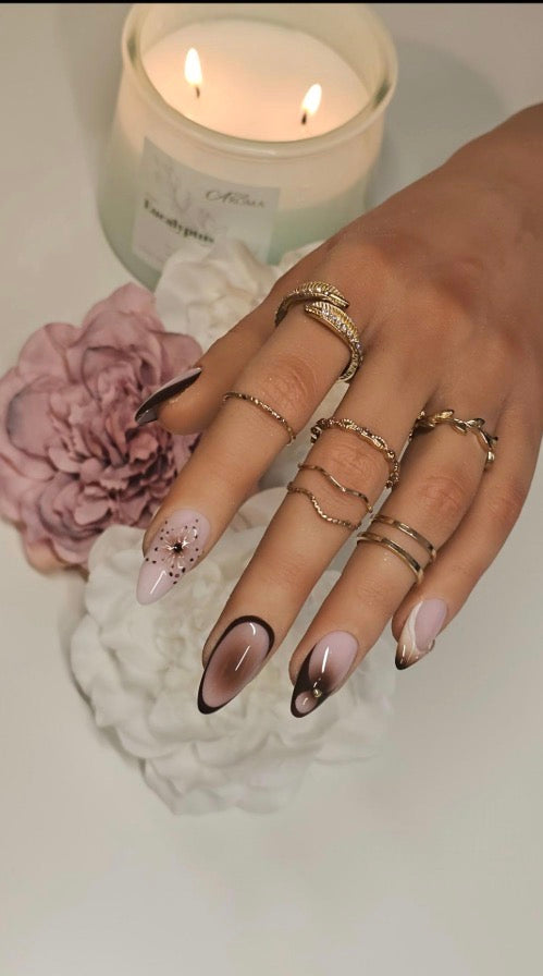 Chocolate Floral French Press-On Nails