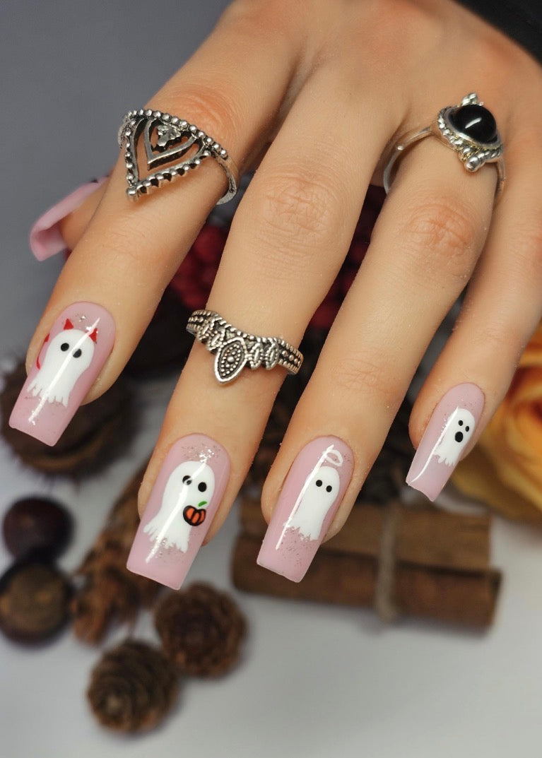 Pink Spooky Ghost Press-On Nails