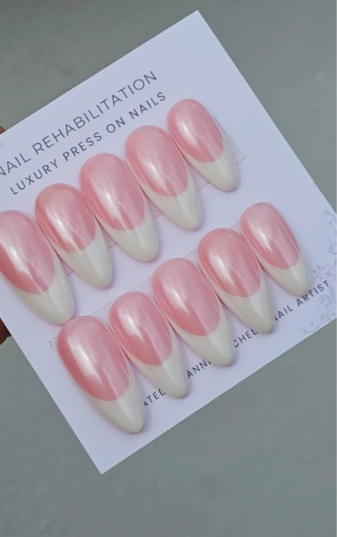 White Chrome French Press-On Nails