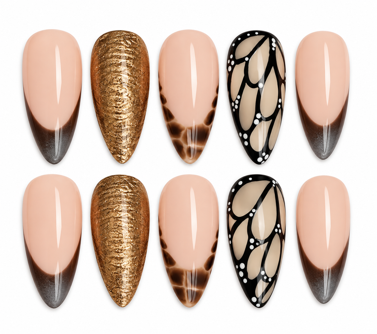 Brown Butterfly & Gold Press-On Nails
