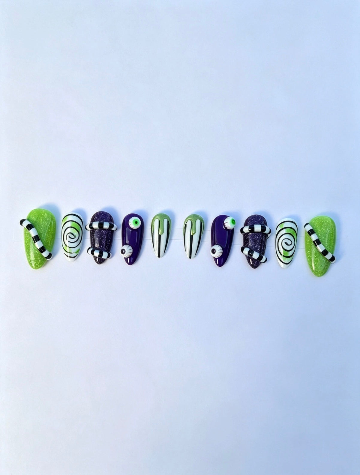 Beetlejuice Inspired Press-On Nails
