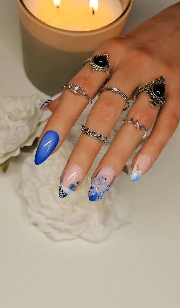Blue Floral Zebra Press-On Nails