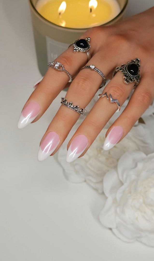White Chrome French Press-On Nails