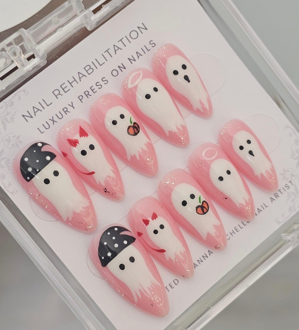 Pink Spooky Ghost Press-On Nails
