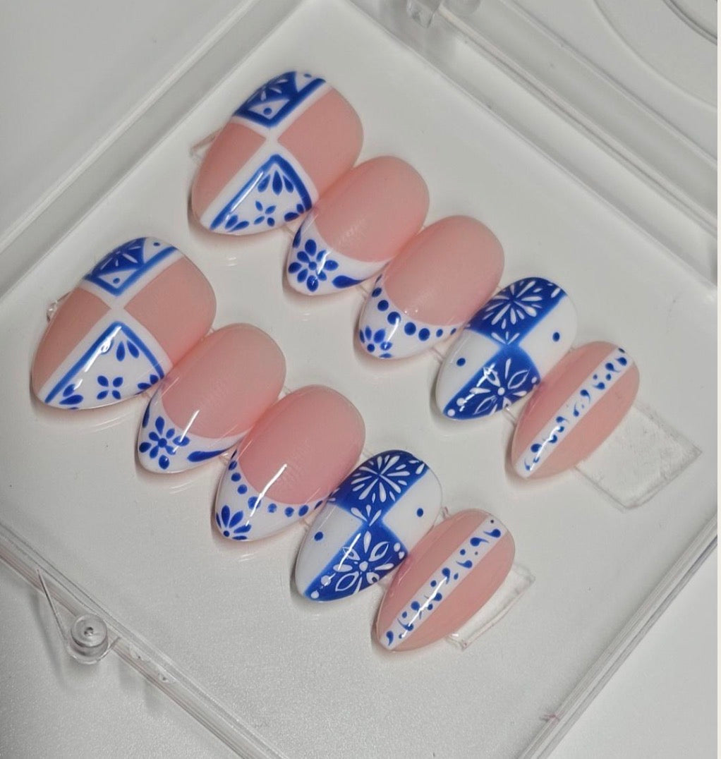 Blue Tile French Press-On Nails