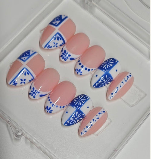 Blue Tile French Press-On Nails