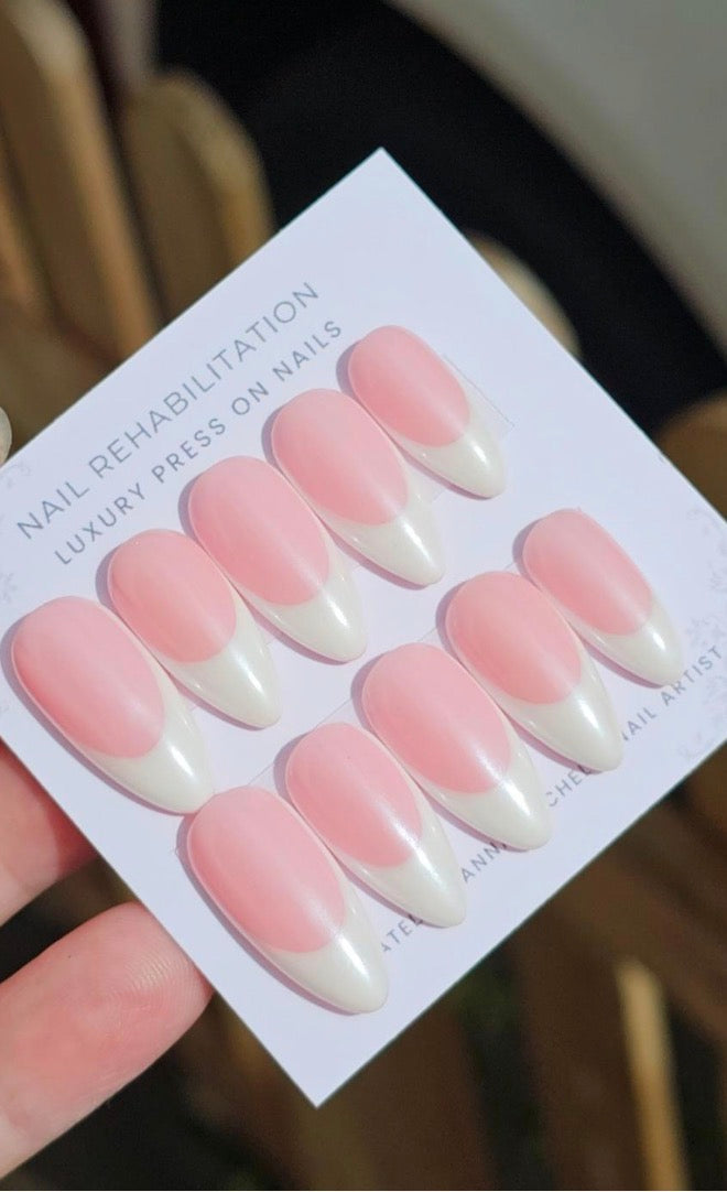 White Chrome French Press-On Nails