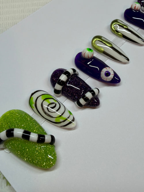 Beetlejuice Inspired Press-On Nails
