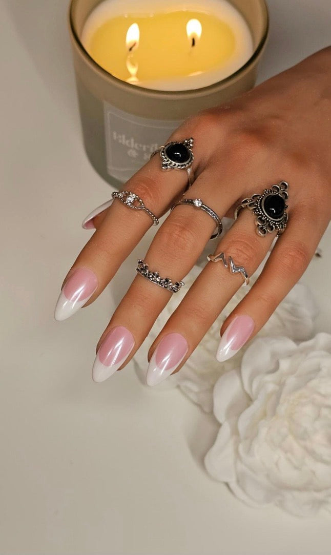 White Chrome French Press-On Nails