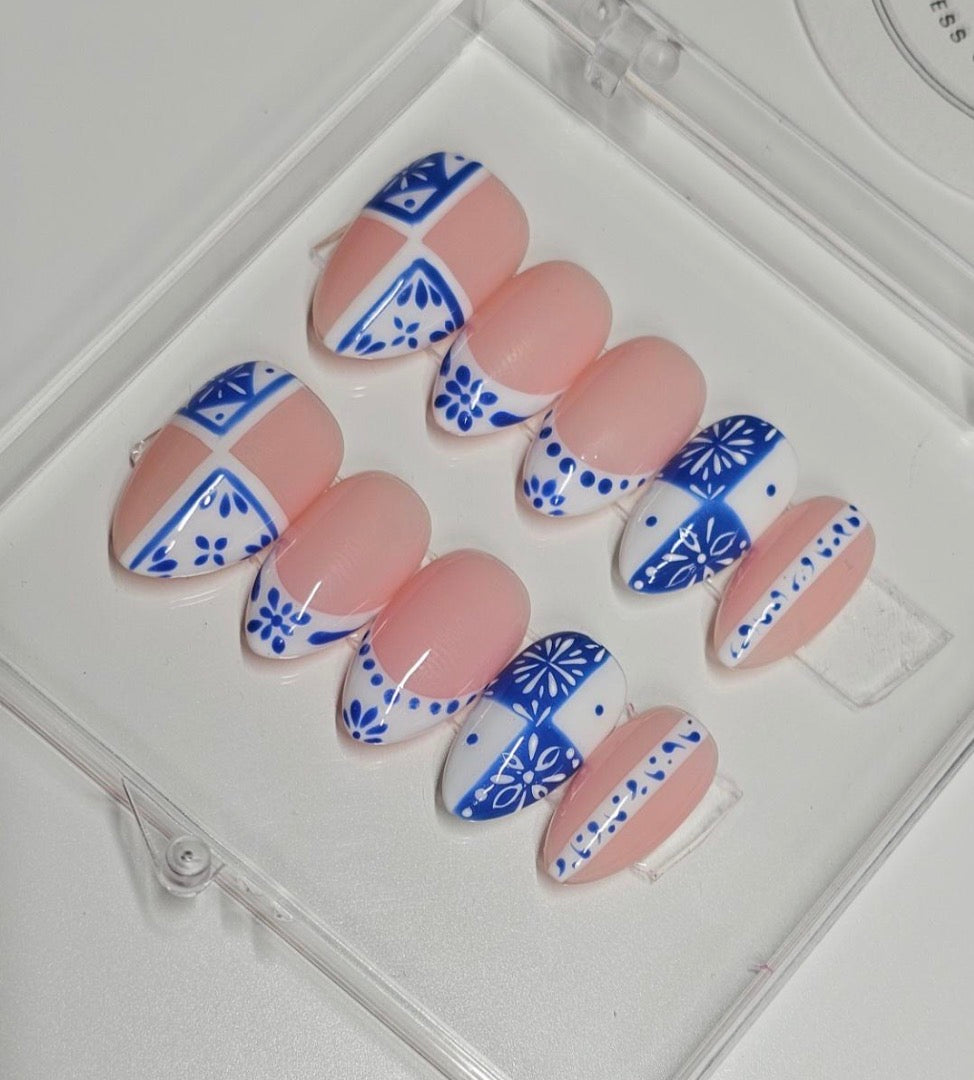 Blue Tile French Press-On Nails