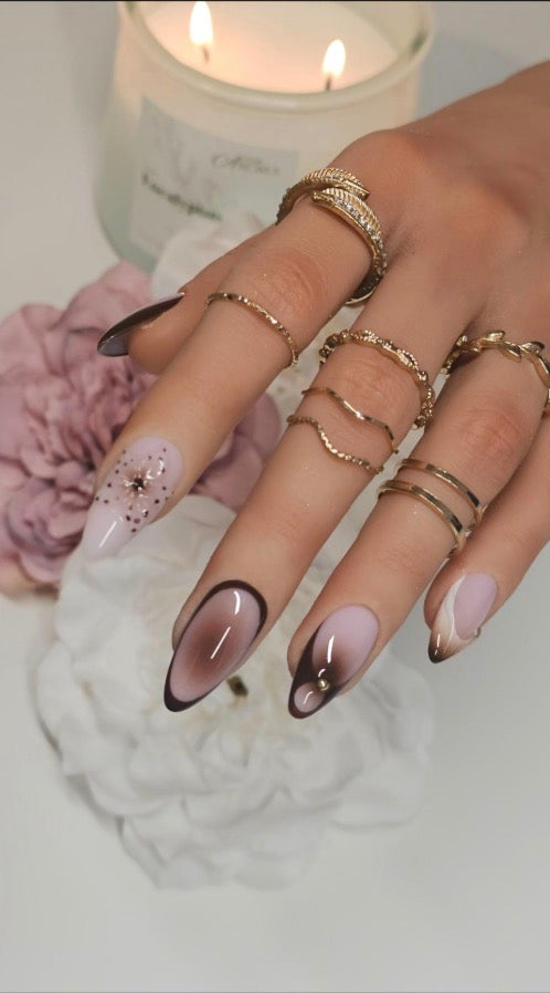 Chocolate Floral French Press-On Nails