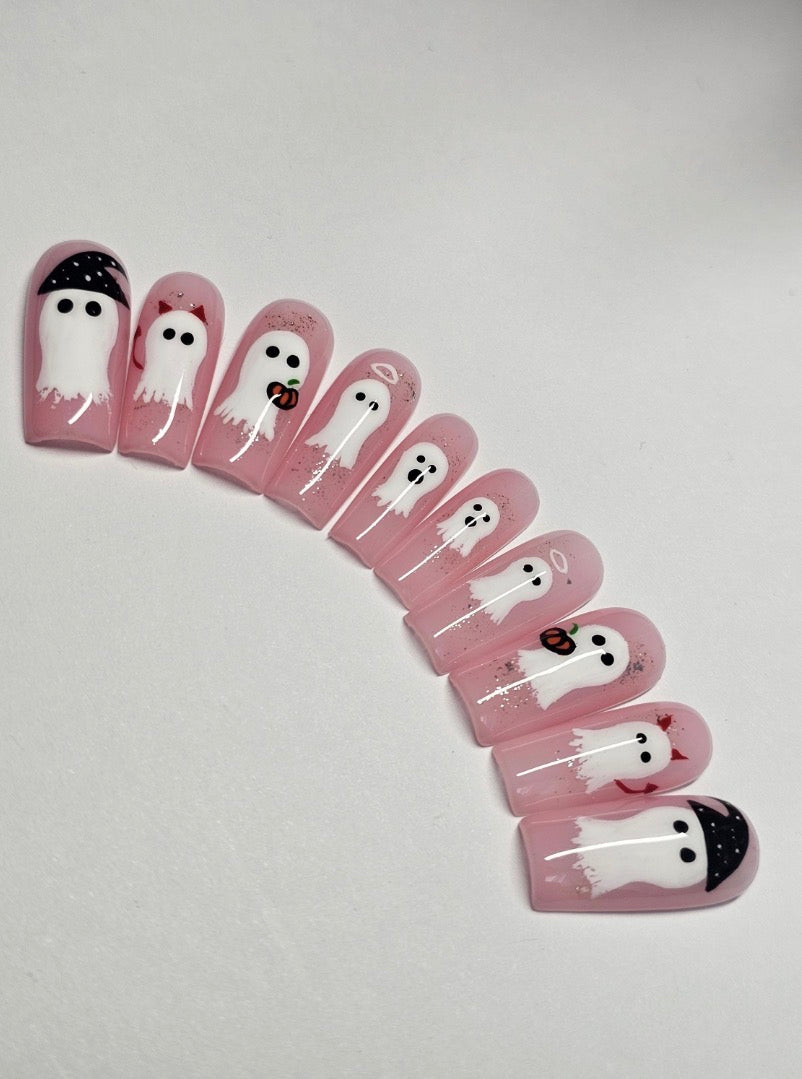 Pink Spooky Ghost Press-On Nails