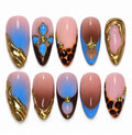 Blue & Tortoiseshell Gold 3D Press-On Nails