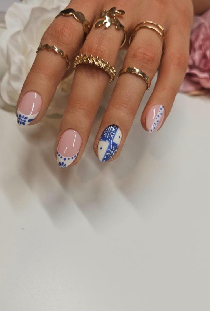 Blue Tile French Press-On Nails