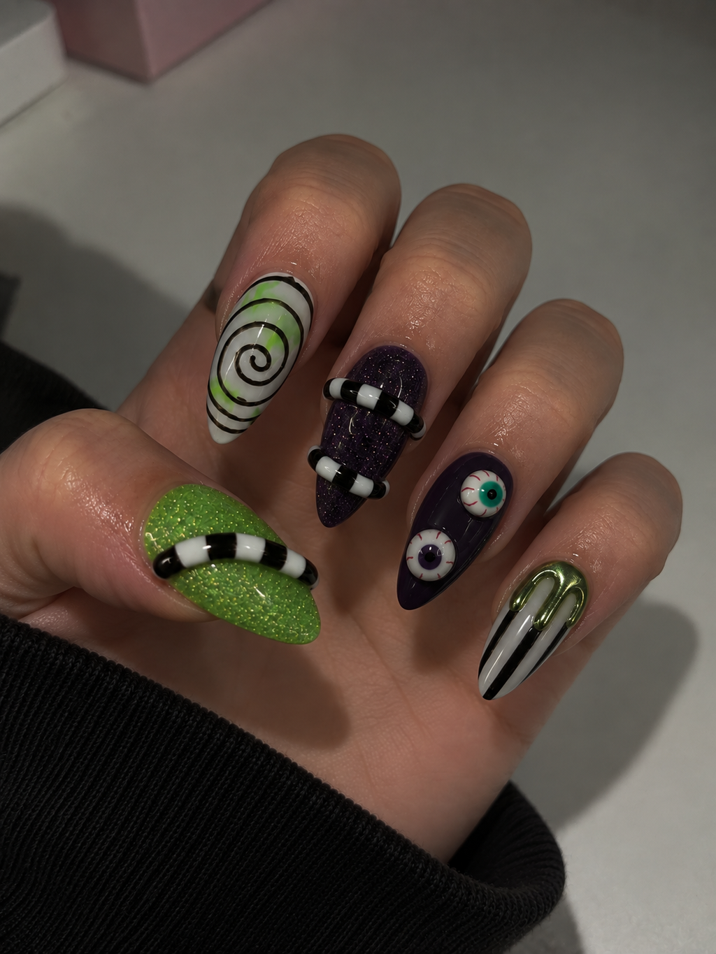 Beetlejuice Inspired Press-On Nails