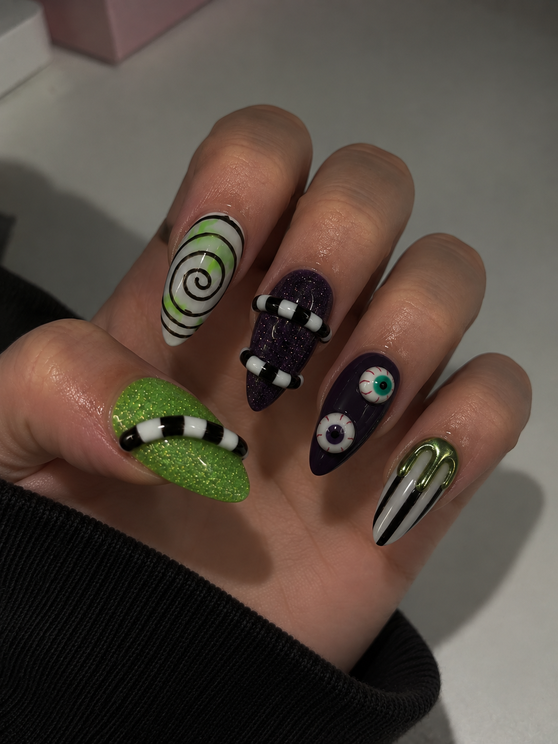 Beetlejuice Inspired Press-On Nails