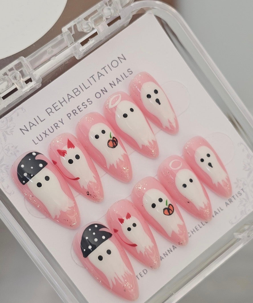Pink Spooky Ghost Press-On Nails