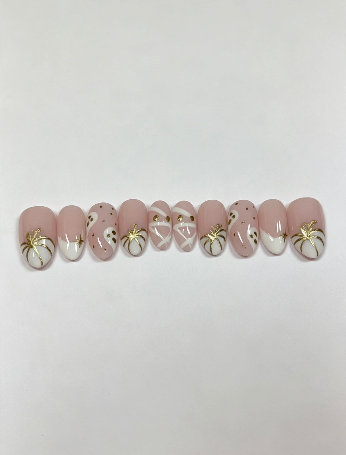 White & Gold Spooky Press-On Nails