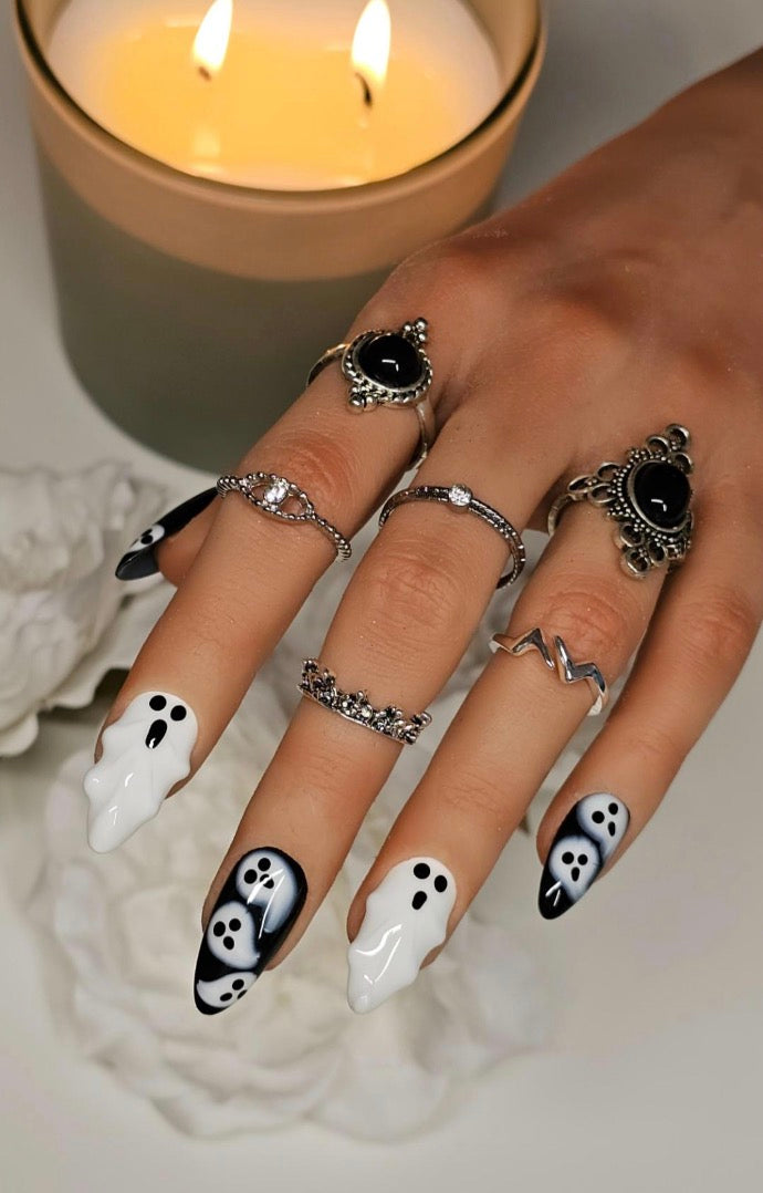 Black & White 3D Ghost Press-On Nails