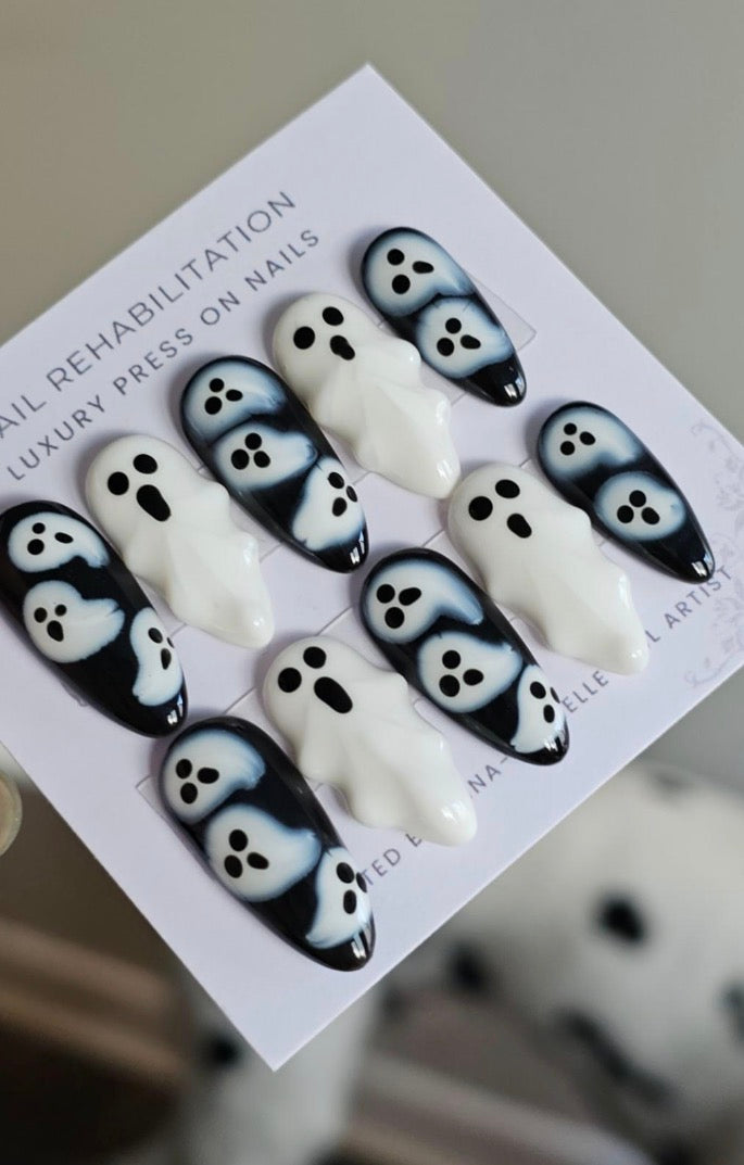 Black & White 3D Ghost Press-On Nails