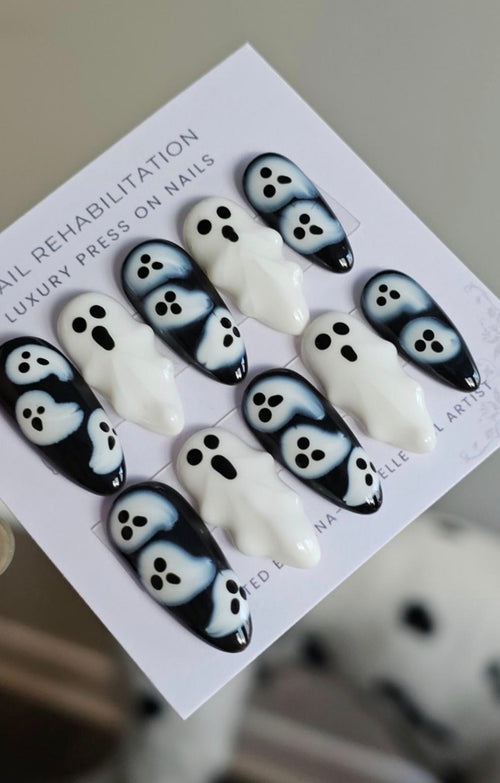 Black & White 3D Ghost Press-On Nails