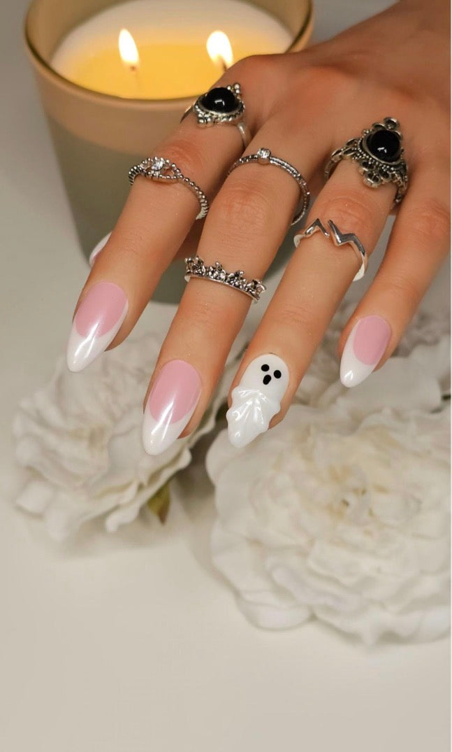 Pink French Ghost Press-On Nails