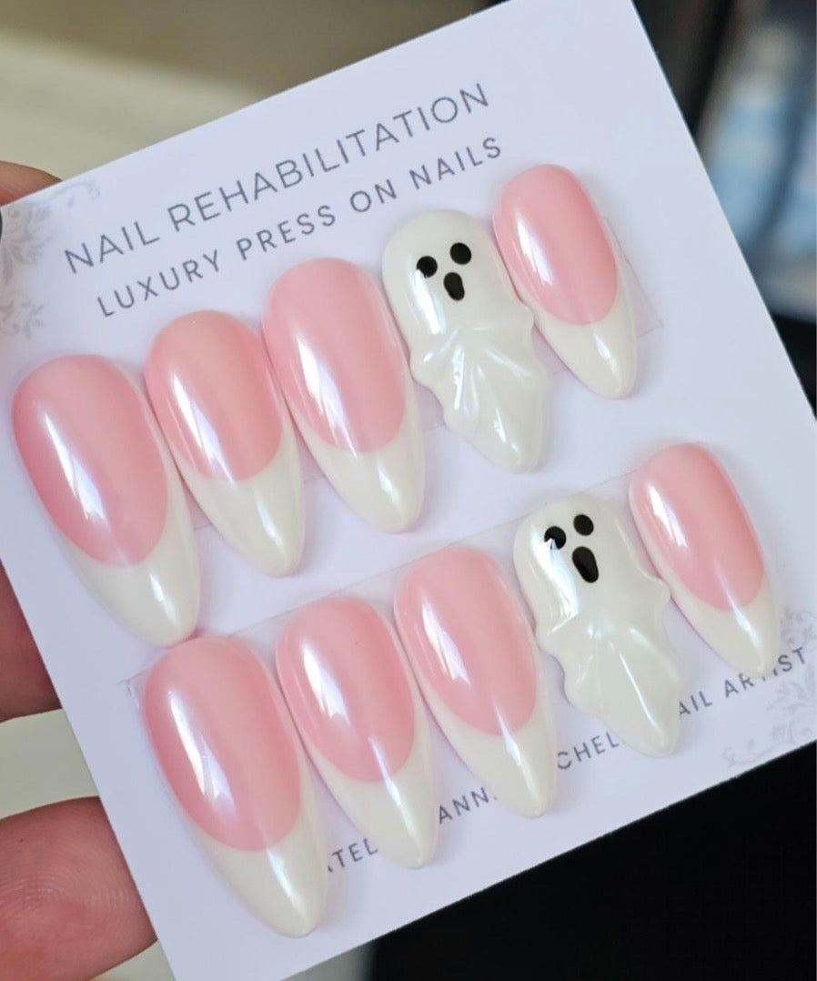 Pink French Ghost Press-On Nails