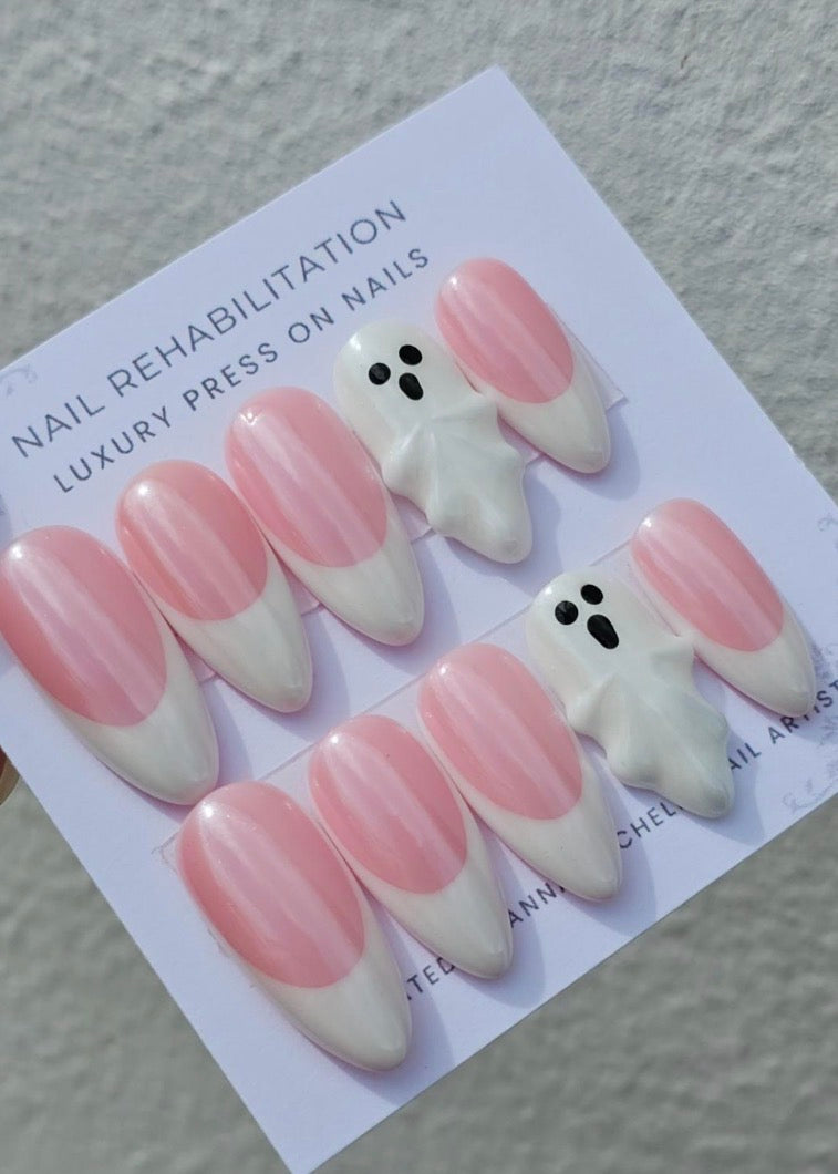 Pink French Ghost Press-On Nails