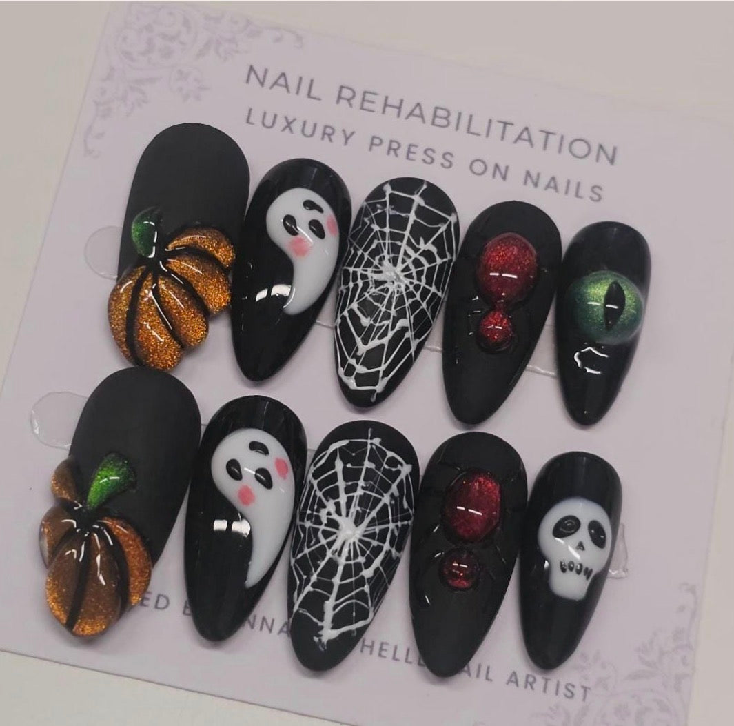 Black Spooky 3D Press-On Nails