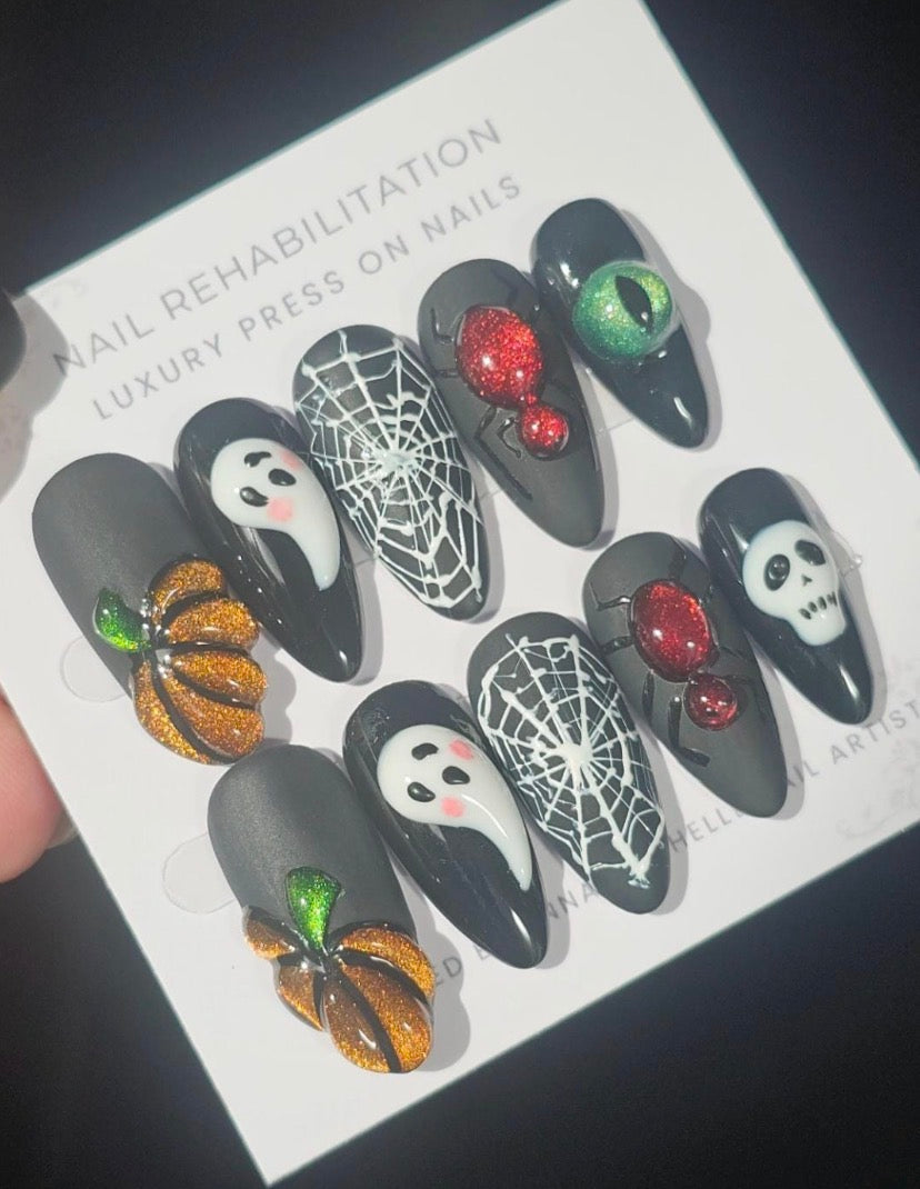 Black Spooky 3D Press-On Nails